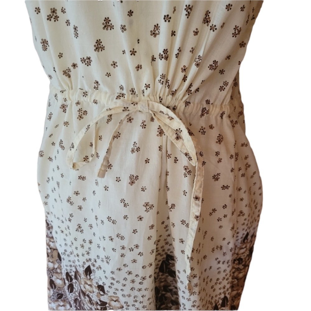 Vintage‎ Lathy? Off White & Brown Floral Dress - Picture 3 of 8